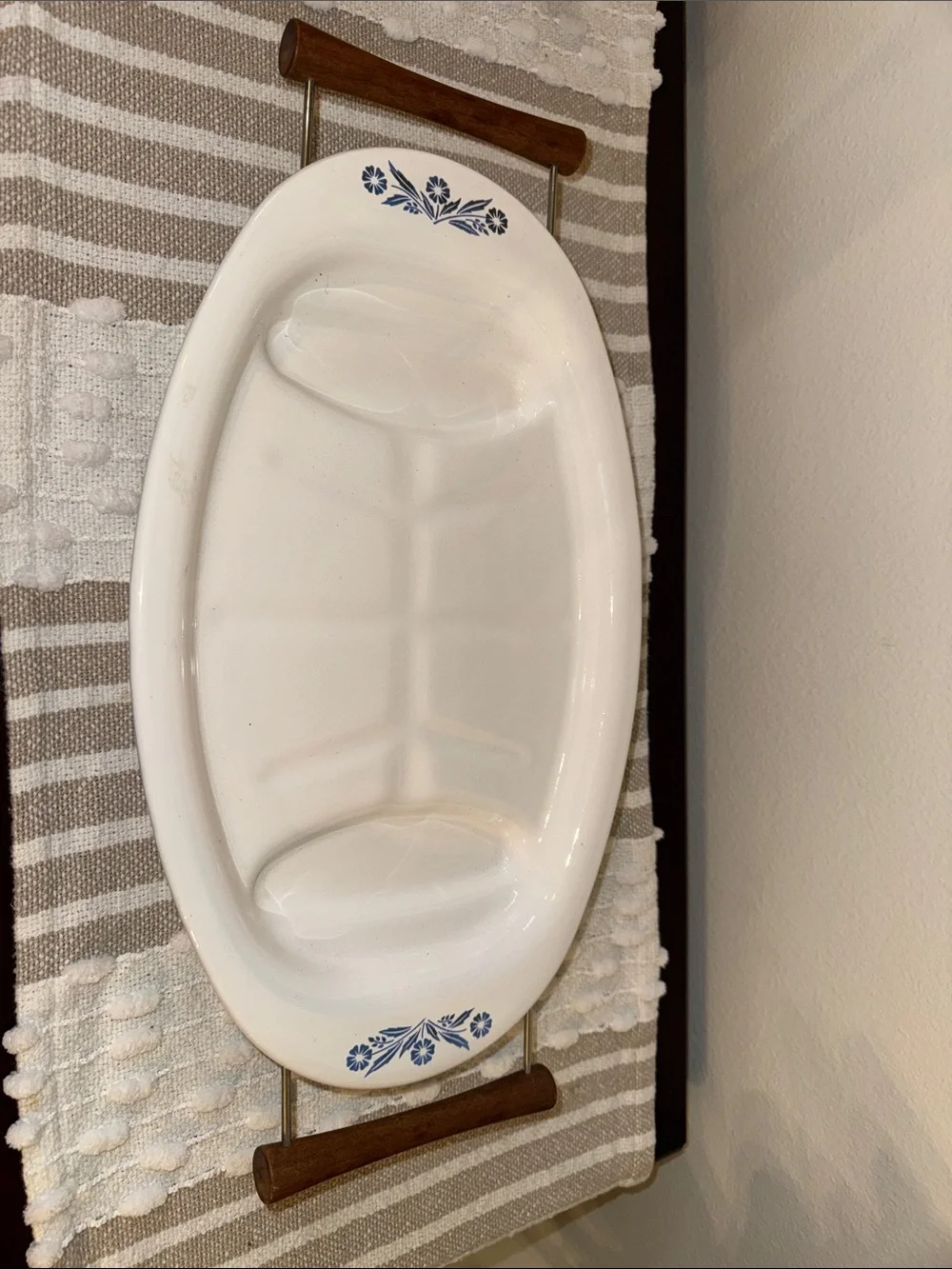 Vintage Corningware Cornflower Blue Large platter and stand